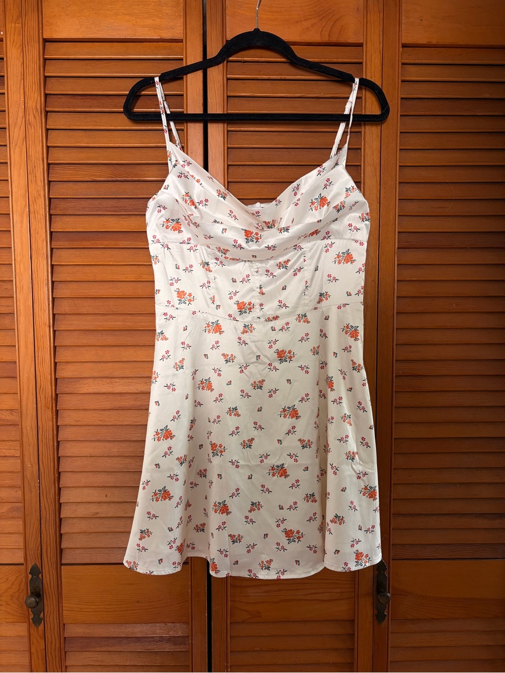 Cider Cream Floral Cowl Slip Dress with Orange & Pink Blooms